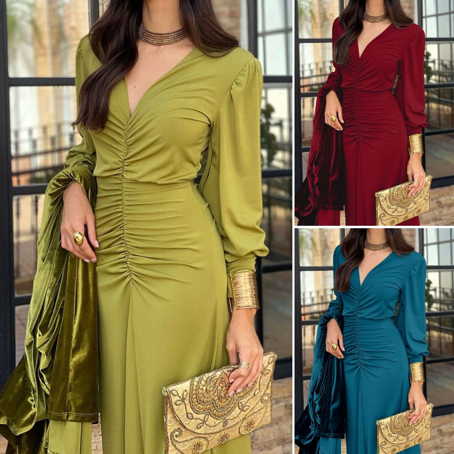 Elegant Floor-Length Floral 3D Pattern Dress Long French Skirt Translucent Features Lantern Sleeve Ruched Ruffles for Women XL
