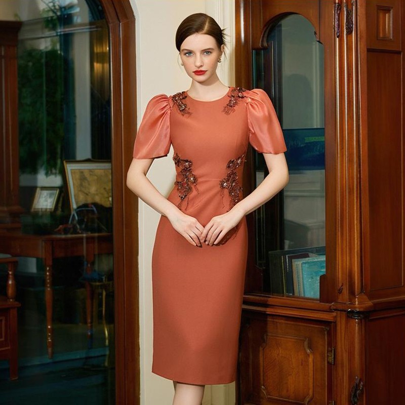 Vintage Luxury Thrift Lady Elegant Applique Outfit Dresses – Summer Casual Midi Dresses for Women